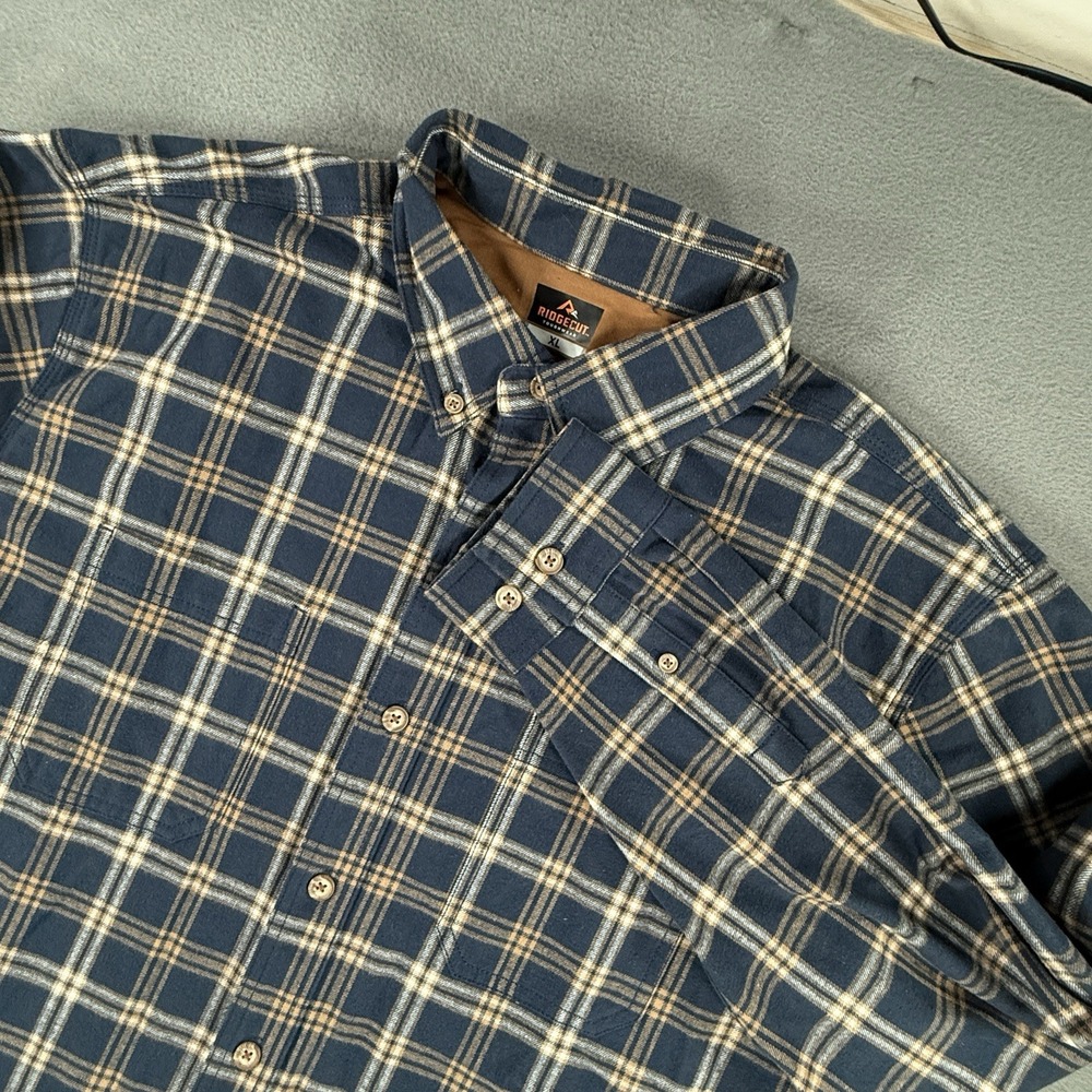 Ridgecut Toughwear Flannel Shirt Mens XL Blue Plaid Button Down RC11011